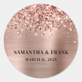 Glittery Rose Gold Foil Glam Wedding Runder Aufkleber