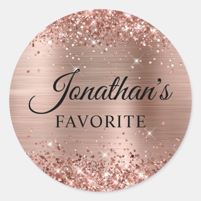 Glittery Rose Gold Foil Groom's Lieblingshochzeit Runder Aufkleber (Vorderseite)