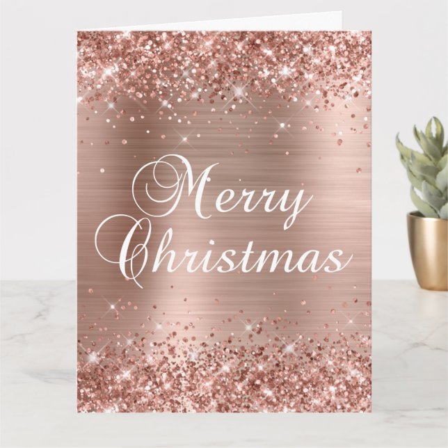 Glittery Rose Gold Foil Große Weihnachten Karte (Kleine Pflanze)