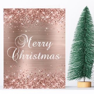 Glittery Rose Gold Foil Große Weihnachten Karte