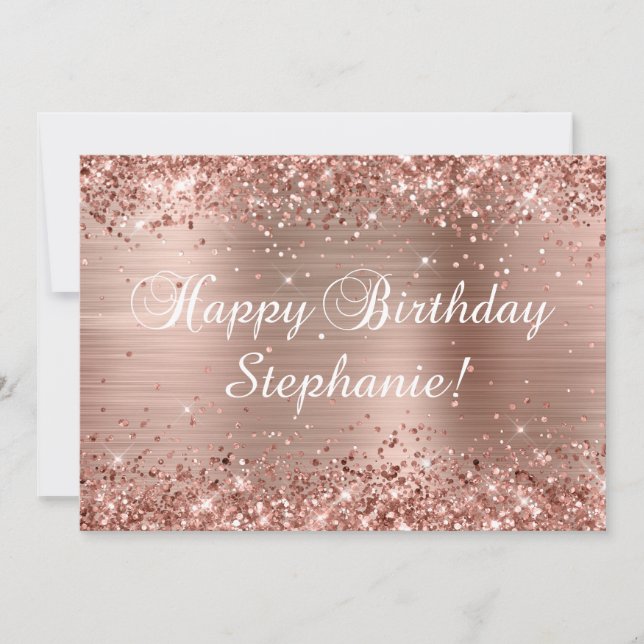 Glittery Rose Gold Foil Klassisches Glück Geburtst Karte (Vorderseite)