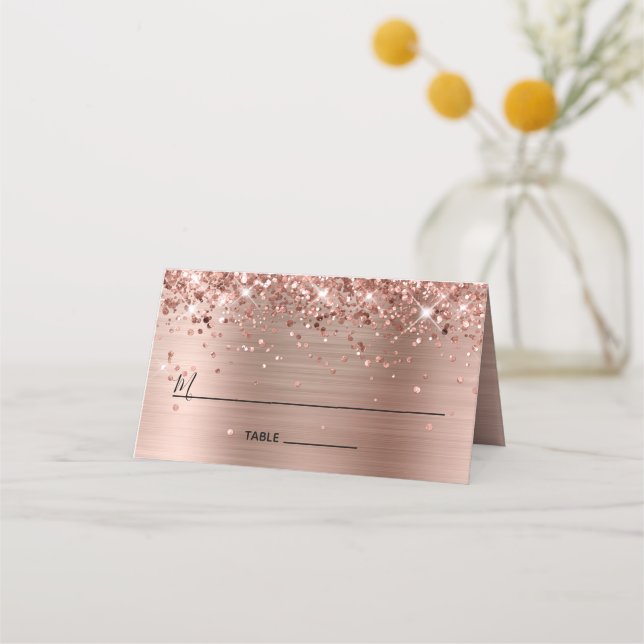 Glittery Rose Gold Foil Lined Platzkarte (Vorderseite)