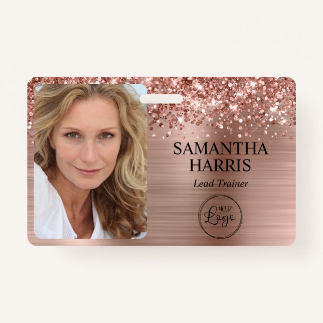 Glittery Rose Gold Foil Logo and Photo Ausweis (Vorderseite)