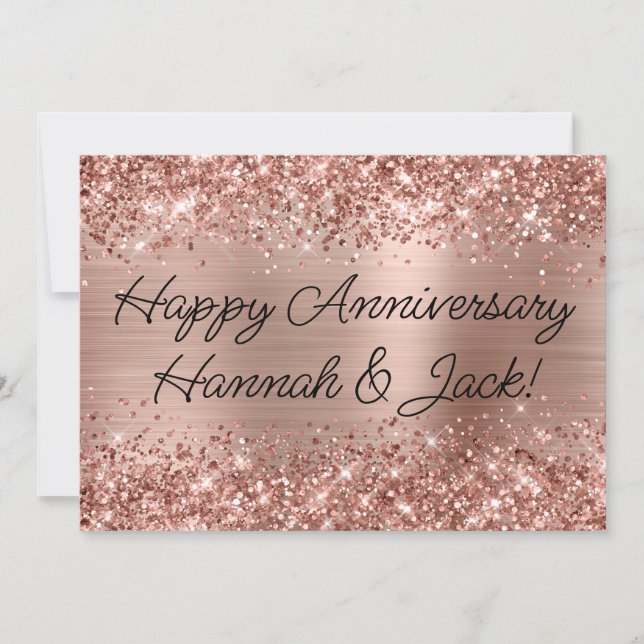 Glittery Rose Gold Foil Modernes glückliches Jahr Karte (Vorderseite)
