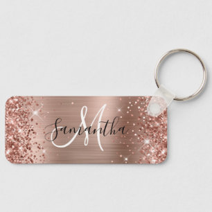 Glittery Rose Gold Foil Monogram Skinny Horizontal Schlüsselanhänger