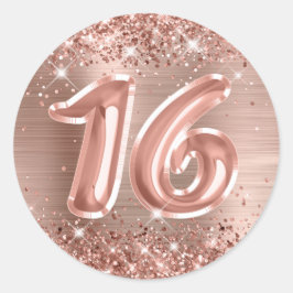 Glittery Rose Gold Foil Number 16 Geburtstag Runder Aufkleber