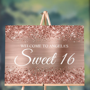 Glittery Rose Gold Foil Sweet 16 Acrylschild