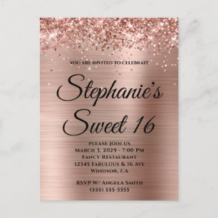 Glittery Rose Gold Foil Sweet 16 Einladungspostkarte