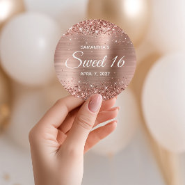 Glittery Rose Gold Foil Sweet 16 Runder Aufkleber