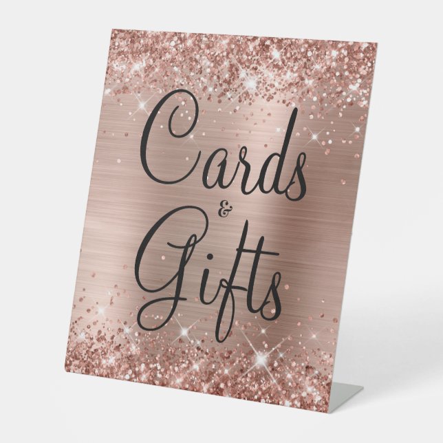 Glittery Rose Gold Foil Wedding Cards & Gifts Sockelschild (Vorderseite)