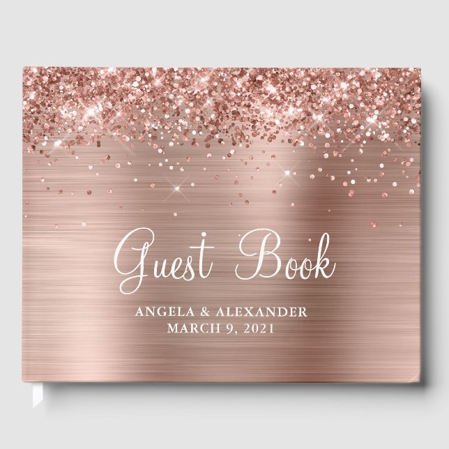 Glittery Rose Gold Foil Wedding Gästebuch (Vorderseite)
