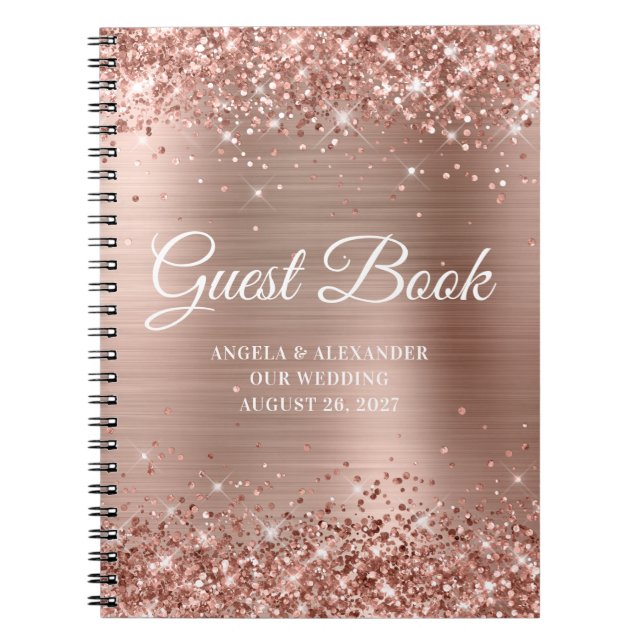 Glittery Rose Gold Foil Wedding Gästebuch Notizblock (Vorderseite)