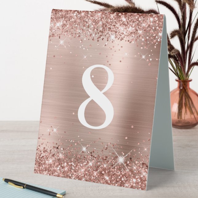 Glittery Rose Gold Foil Wedding Number Tischaufsteller (In Situ (Tisch))
