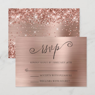 Glittery Rose Gold Foil Wedding RSVP Karte