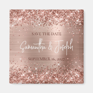 Glittery Rose Gold Foil Wedding Save the Date Magnet