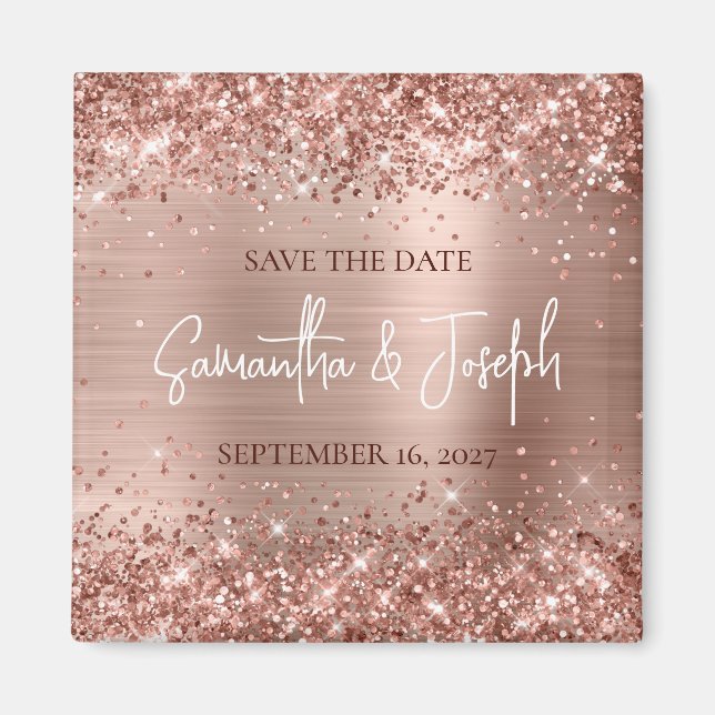 Glittery Rose Gold Foil Wedding Save the Date Magnet (Vorne)