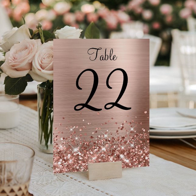 Glittery Rose Gold Foil Wedding Tischnummer (Glittery Rose Gold Foil Wedding Table Number)