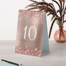 Glittery Rose Gold Foil Wedding Tischnummer Zeiche Tischaufsteller