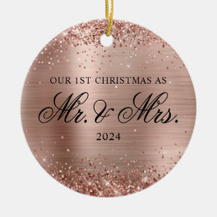 Glittery Rose Gold Fossil Unser erstes Foto Keramik Ornament