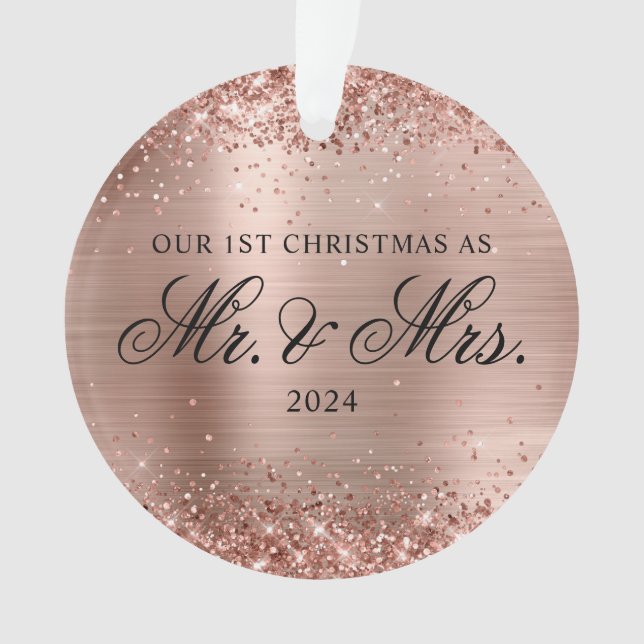 Glittery Rose Gold Fossil Unser erstes Foto Ornament (Vorderseite)