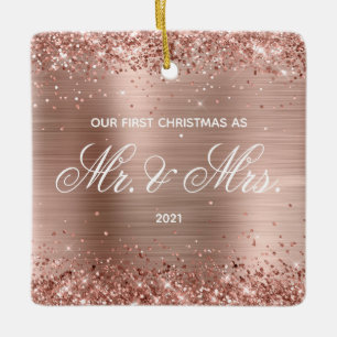 Glittery Rose Gold Fossil Unser erstes Weihnachtsf Keramikornament