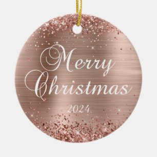 Glittery Rose Gold Frohe Weihnachtsfamilie Foto Keramik Ornament
