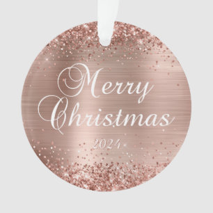 Glittery Rose Gold Frohe Weihnachtsfamilie Foto Ornament