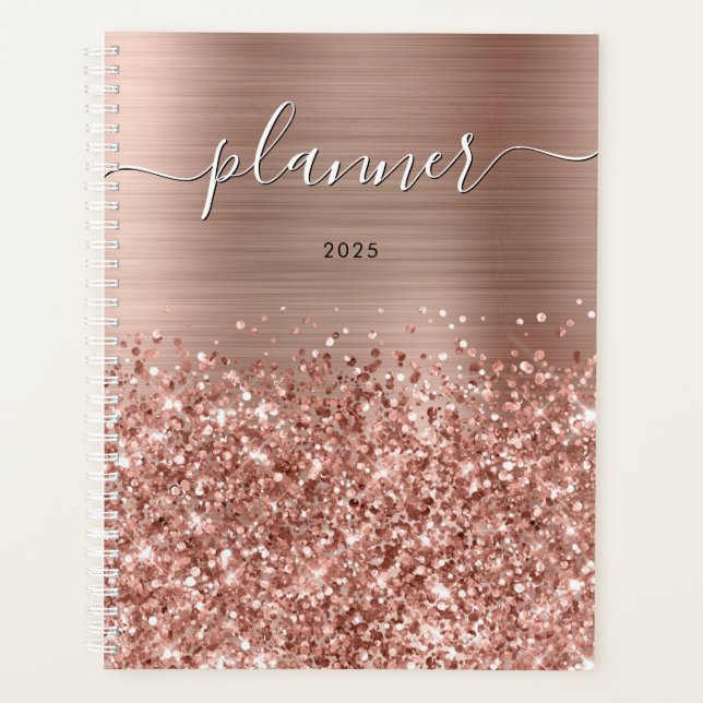 Glittery Rose Gold Glam 2025 Planer (Vorderseite)