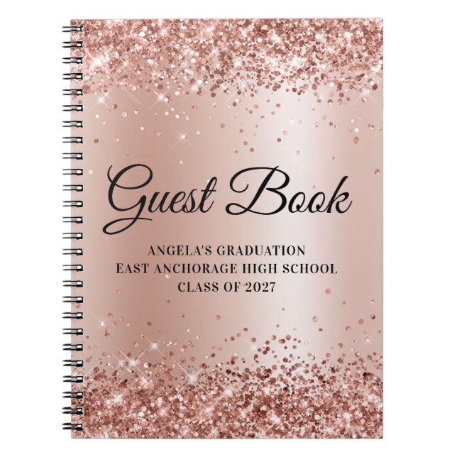Glittery Rose Gold Glam Gradient Abschluss Guest Notizblock (Vorderseite)