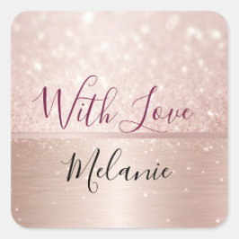 Glittery Rose Gold Glam Metallic Name Quadratischer Aufkleber