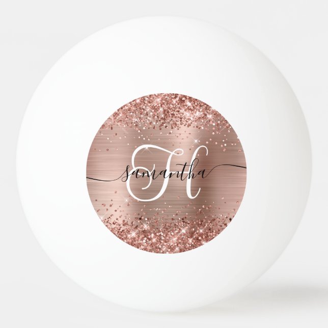 Glittery Rose Gold Glam Mit Monogramm Tischtennisball (Vorderseite)