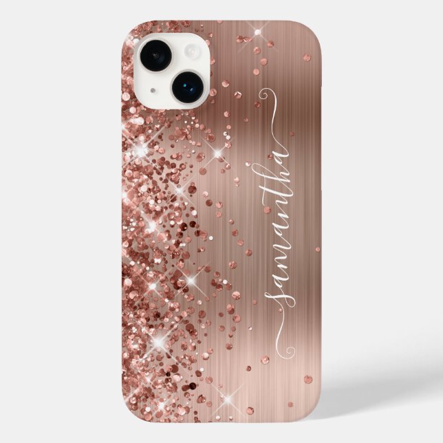 Glittery Rose Gold Glam Moderne Girly Signature Case-Mate iPhone 14 Plus Hülle (Rückseite)