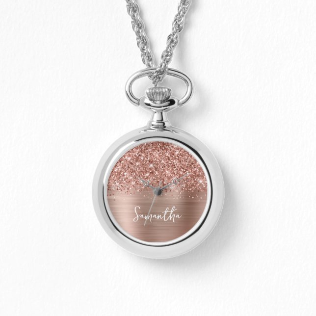 Glittery Rose Gold Glam Name Armbanduhr (Vorderseite)