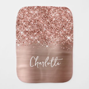 Glittery Rose Gold Glam Name Baby Spucktuch