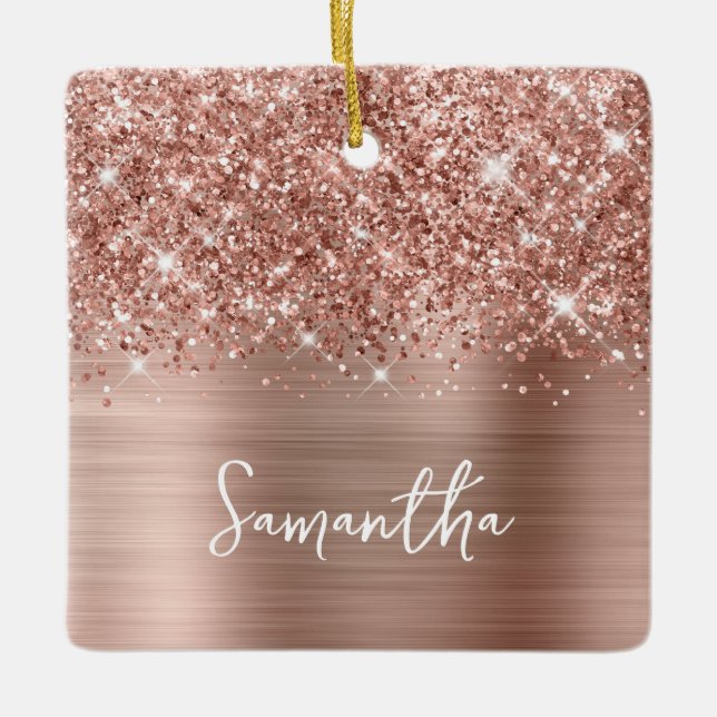 Glittery Rose Gold Glam Name Keramikornament (Vorderseite)