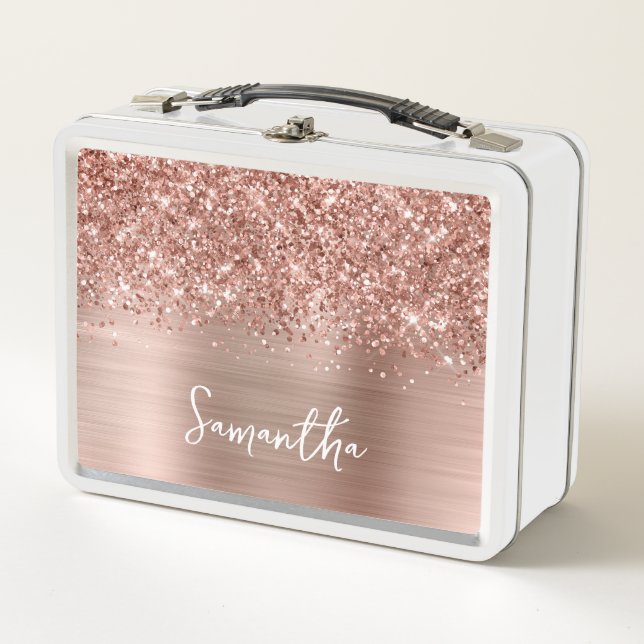Glittery Rose Gold Glam Name Metall Brotdose (Vorderseite)