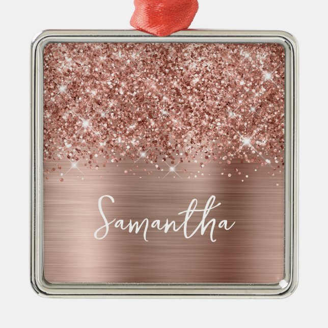 Glittery Rose Gold Glam Name Ornament Aus Metall (Vorne)