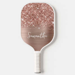 Glittery Rose Gold Glam Name Pickleball Schläger