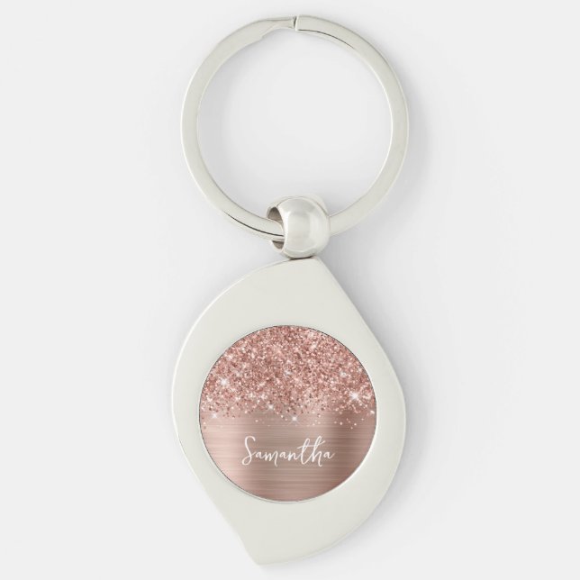 Glittery Rose Gold Glam Name Schlüsselanhänger (Vorderseite)