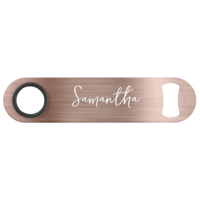 Glittery Rose Gold Glam Name Speed Flaschenöffner (Vorderseite (Horizontal))