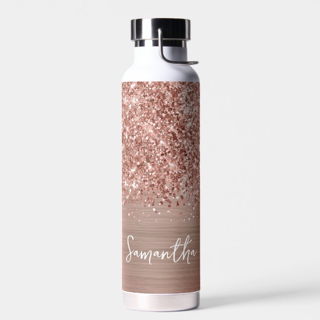 Glittery Rose Gold Glam Name Trinkflasche (Links)