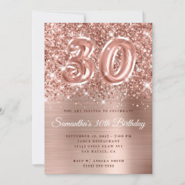 Glittery Rose Gold Glam Nummer 30. Geburtstag Einladung