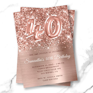 Glittery Rose Gold Glam Nummer 40. Geburtstag Einladung