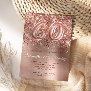 Glittery Rose Gold Glam Nummer 60. Geburtstag Einladung