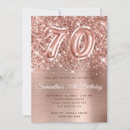 Glittery Rose Gold Glam Nummer 70. Geburtstag Einladung