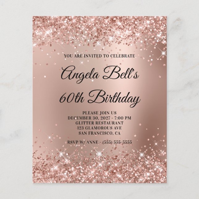 Glittery Rose Gold Glam Ombre 60th Birthday Paper Flyer (Vorne)