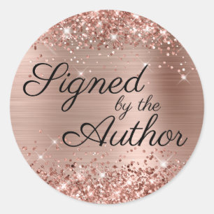Glittery Rose Gold Glam Unterzeichnet durch den Au Runder Aufkleber