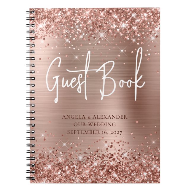 Glittery Rose Gold Glam Wedding Gästebuch Notizblock (Vorderseite)