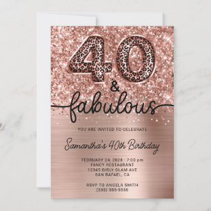 Glittery Rose Gold Leopard 40 und fabelhaft Einladung