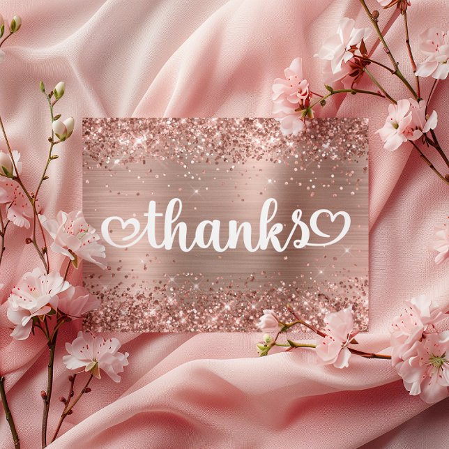 Glittery Rose Gold Niedlich Hearts Sweet 16 Dank Postkarte (Glittery Rose Gold Cute Hearts Sweet 16 Thanks Postcard)